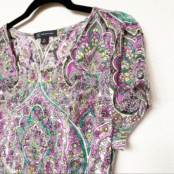 INC International Concepts Paisley Ruched Top Size Medium - Picture 2 of 9